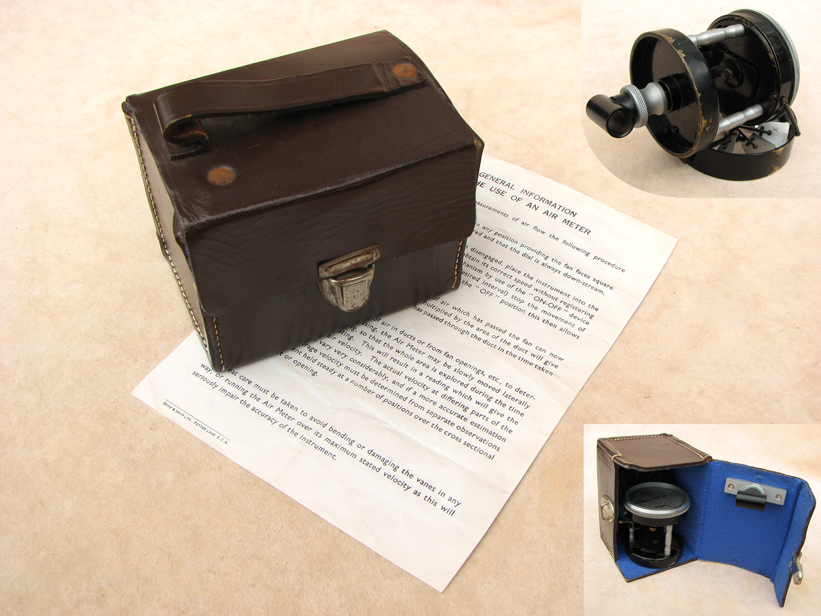 Vintage Negretti & Zambra medium speed Air meter in fitted leather case